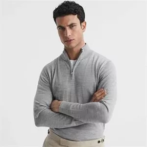 REISS BLACKHALL Merino Wool Zip Neck Ribbed Jumper